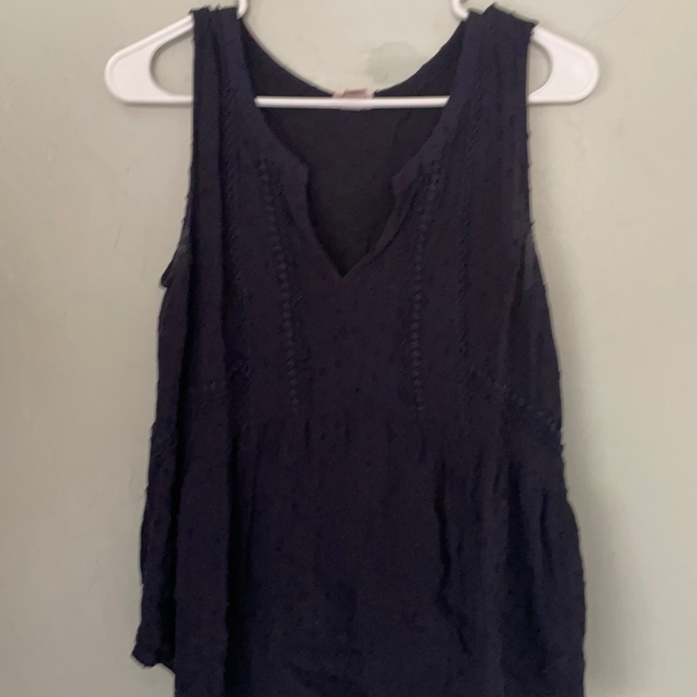 Navy tank with polka dot details